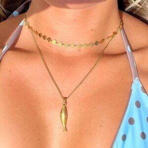 Gold Fish Necklace Coastal Jewelry Waterproof Gold Sardine Necklace Layering